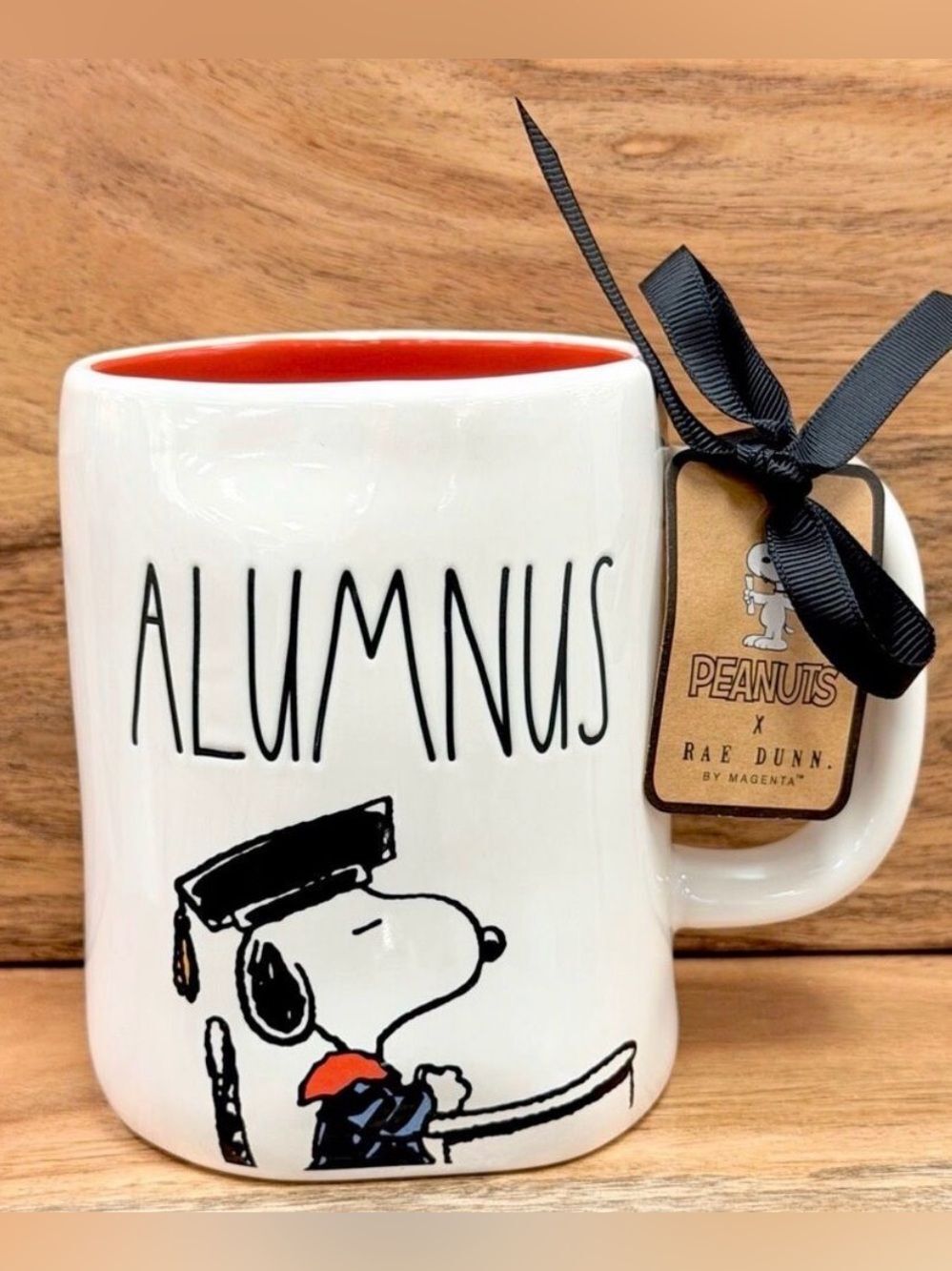 NWT Rae Dunn Peanuts Snoopy Alumnus White Red Ceramic 16oz Graduation Gift Mug